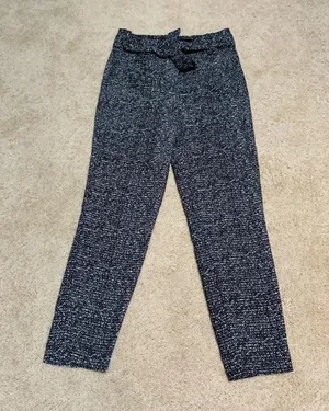 Express Ankle High Rise Tie Pants in multicolored pattern thumbnail 1