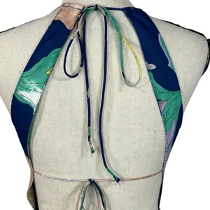 Lulus X-Small Halter Maxi Dress Floral Lined V-Neck Tiered Open Back Blue Multi thumbnail 7