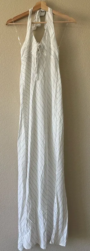 HYFVE White Halter Maxi Dress with Black Pinstripe thumbnail 1