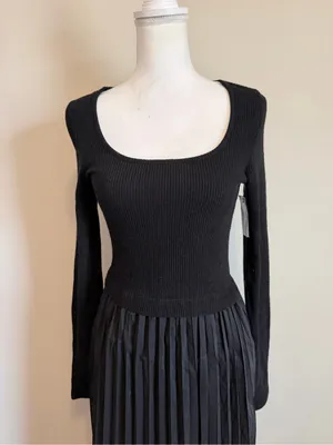 Melloday Mixed Media Long Sleeve Maxi Dress in black size medium thumbnail 5