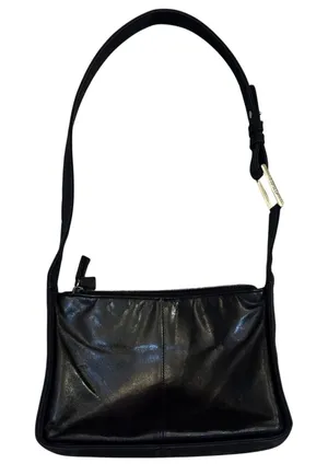 Vintage 90s Nine West Genuine Leather Black Shoulder Bag Silver Nylon thumbnail 1