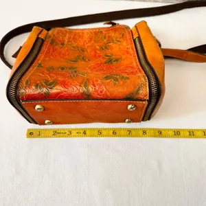 Vintage Leather Women's Purse Floral Embossed Crossbody Bag Small Shoulder Brown thumbnail 5