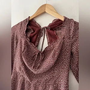 Abercrombie & Fitch Brown‎ and White Polka Dot Y2K Long Sleeve Dress thumbnail 3