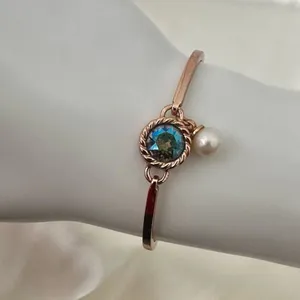 Vantel Pearls rose gold blue rhinestone pearl bracelet thumbnail 1