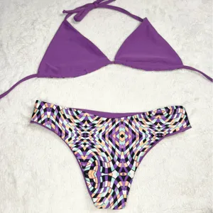 Trippy Purple Geometric Print Triangle Bikini Set Size Small Beach Rave Festival thumbnail 7