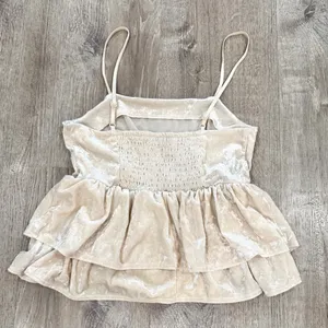 American Eagle Cream Y2K Coquette Twee Cottage Babydoll Ruffle Fairy Small Top thumbnail 4