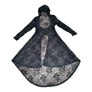 Whimsigoth Witchy Goth Hooded Sheer Lace Maxi Duster Cardigan Black Victorian M thumbnail 5