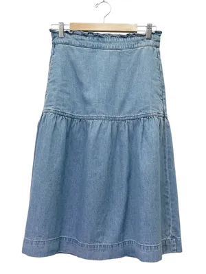 Madewell Pull On Denim Midi Skirt Size XS Normandie Wash Ruffle Waist Pockets thumbnail 2