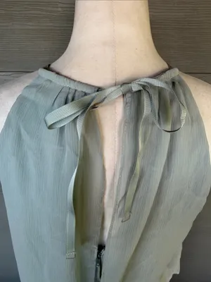 David’s Bridal Flounced Crinkle Chiffon Sheath Bridesmaid Dress in Dusty Sage thumbnail 6