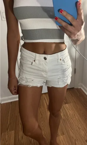 American Eagle White Denim Shorts Distressed thumbnail 2