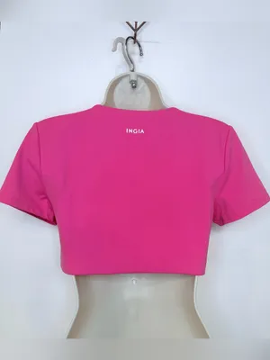 INGIA Hot Pink Short Sleeve Crop Top Stretch Athletic Tee Size S/M thumbnail 5