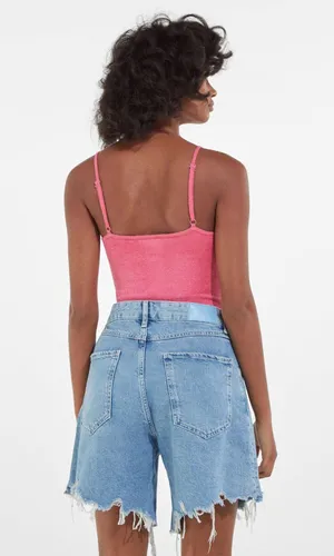 Bershka Pink Velvet Half Zip Up Bodysuit Top Shirt thumbnail 4