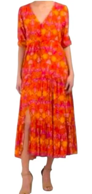 Floral Prairie Maxi Dress Small Boho Festival Cottagecore Orange Pink Romance thumbnail 1
