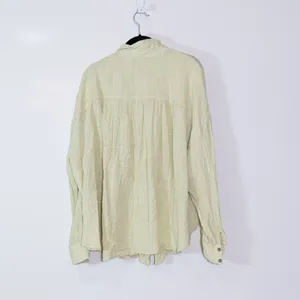 Free People Gisabelle Cotton Blend Textured Collared Button Down Blouse Green L thumbnail 4