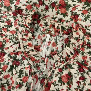 FREE PEOPLE Meant To‎ Be Blouse Floral Vintage Combo Ruffled Smocked Small thumbnail 11