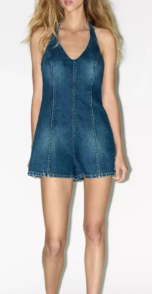Zara TRF‎ HALTER DENIM JUMPSUIT thumbnail 1