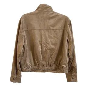 Zara Faux Suede Bomber Jacket Women Large Tan Minimalist Elastic Hem Snap Front thumbnail 7