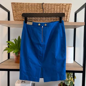 NWT Express Cotton Sateen Cobalt Blue Woven Natural Waist Pencil Skirt, 00 thumbnail 4