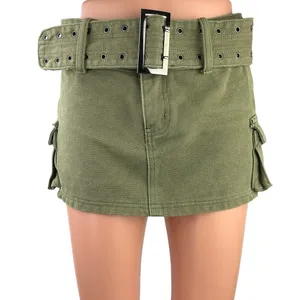 Princess Polly Green High Waisted Belted Mini Cargo Straight Pencil Skirt Sz 2 thumbnail 1