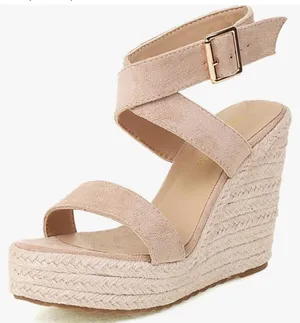 Beast Fashion Women's High Heel Platform Espadrille Wedge Sandals Open Toe With Faux Leather Upper Cross Ankle Adjustable Buckle Strap Non Slip Soles thumbnail 1