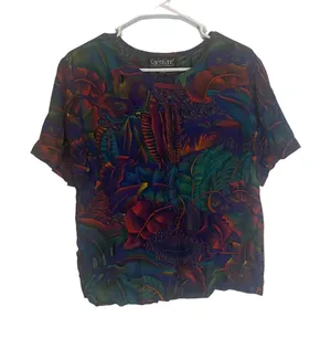 Karen Kane Vintage 90 Women Medium Dark Purple Tropical‎ Floral Blouse thumbnail 1