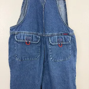 B.U.M. Equipment Overalls Womens Size Medium Blue Denim Red Mesh Straps Vintage thumbnail 8
