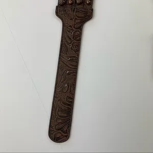 Western Genuine Leather Embossed‎ Studded Belt Vintage Rhinestone Buckle Brown L thumbnail 3