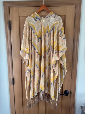 Free People Dripping Velvet Burnout Fringe Kimono Duster Yellow Women’s ONE SIZE thumbnail 7
