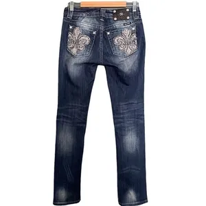 Miss Me Jeans FDL Easy Straight Dark Wash Rhinestone Bling Pockets Size 26 | 2 thumbnail 4