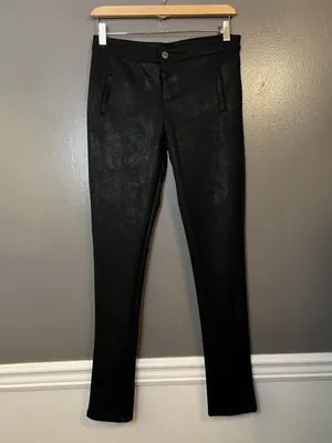 Chocolat Pants Womens Large Black Coated Ponte Skinny Faux Leather HP9429S thumbnail 1