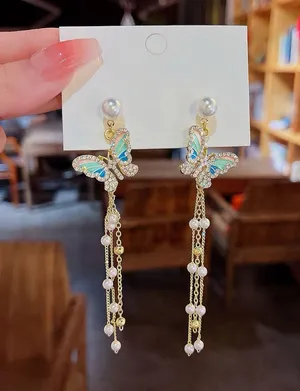 Elegant Butterfly Tassel Chain Dangle Drop Earrings for Women thumbnail 3