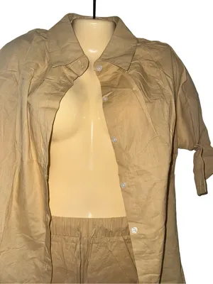 Tan Short Sleeve Button-Up Top and Shorts Set thumbnail 3