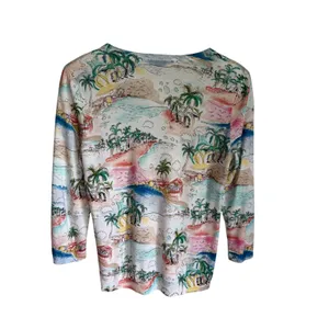 Talbots Petite Tropical Scenic Print Cardigan Sweater SP Coastal Resort thumbnail 2