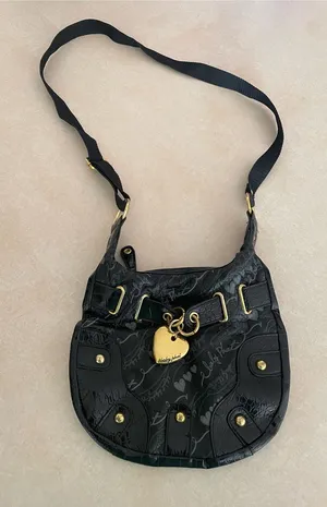 Baby Phat Vintage Y2K Black Shoulder Bag Purse Gold Heart Charm McBling Era thumbnail 1