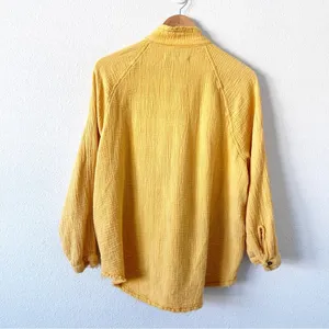 Free People We The Free Oversized Gauze Button Down Top Yellow Boho Shirt thumbnail 8