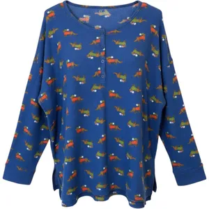 Aerie Womens Cotton Blend Waffle Knit Henley XL Blue Dachshund Dog Print Top thumbnail 1