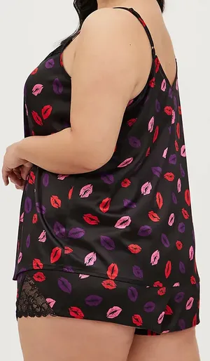 Torrid Sleep Satin Lace Trim Cami and Short PJ Set Kissy Print thumbnail 2
