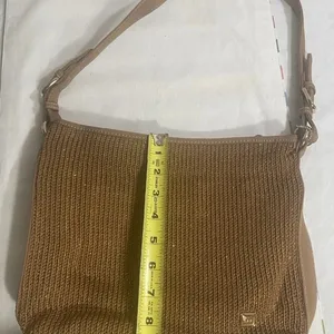 The Sak Brown Woven Straw Shoulder Bag W/ Subtle Gold Glitter Boho Purse thumbnail 6