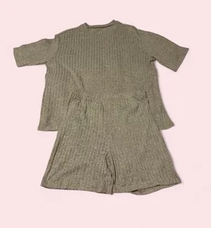 Source Unknown Ribbed Short-Sleeve Pajama Set in Tan thumbnail 1