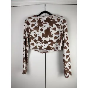 Altar'd‎ State Cow Print Crop Top Brown White Handkerchief Hem Festival Large thumbnail 2