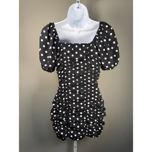 Zara Ruched‎ Polka Dot Puff Sleeve Mini Dress Cottagecore Size S thumbnail 5