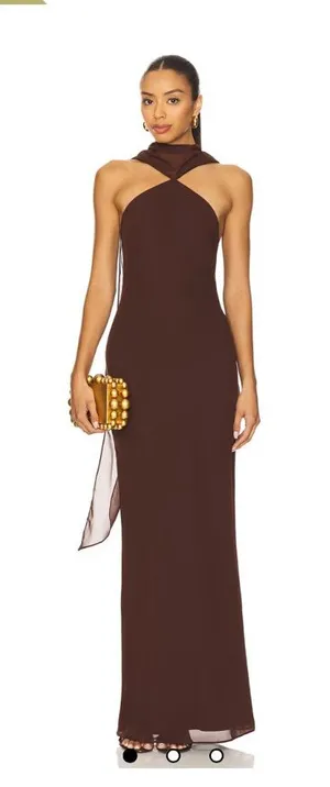 Amanda Uprichard Cocoa Halter Ashton Maxi Dress thumbnail 1