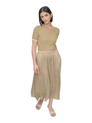 NWT DKNY Womens Crushed Crease Woven Midi Skirt P5DNSB53 Pale Moss Brown Green M thumbnail 5