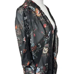 American Eagle Sheer Open Front‎ Kimono Black Floral Lace Sz M Fairy Whimsigoth thumbnail 10
