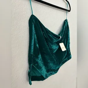 NWT Free People Deep Teal Velvet Mini Skirt SZ 10 thumbnail 6