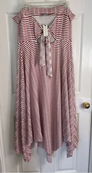 Anthropologie Maeve Caleta Handkerchief Red Stripe Strapless Dress XL New thumbnail 1