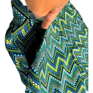 BCX Chevron Print Wide Leg Pants Blue Green Yellow Boho Festival L thumbnail 5