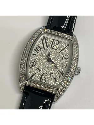 silver tone iced dial rhinestones women watch 27mm quartz black leather running thumbnail 3