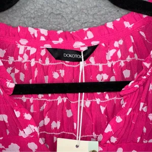 Dokotoo Top Womens XL Pink Alicia Floral Print Smocked Chiffon Blouse Bohemian thumbnail 2