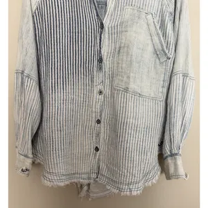 Free People We The Free Indigo Skies Blue Stripe Shirt Women's Size Small thumbnail 5